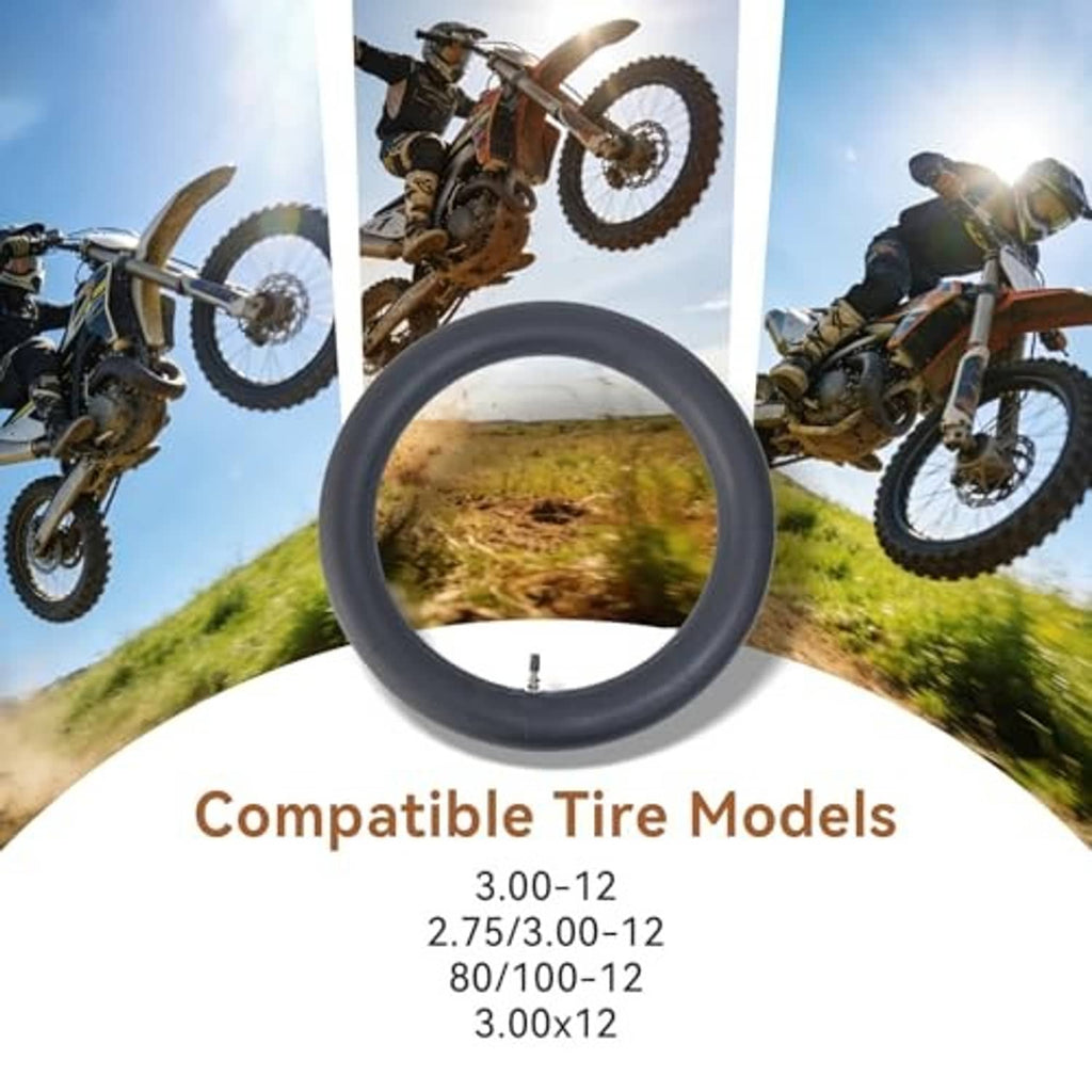3.00-12 dirt bike inner tube with straight valve stem, ring-shaped