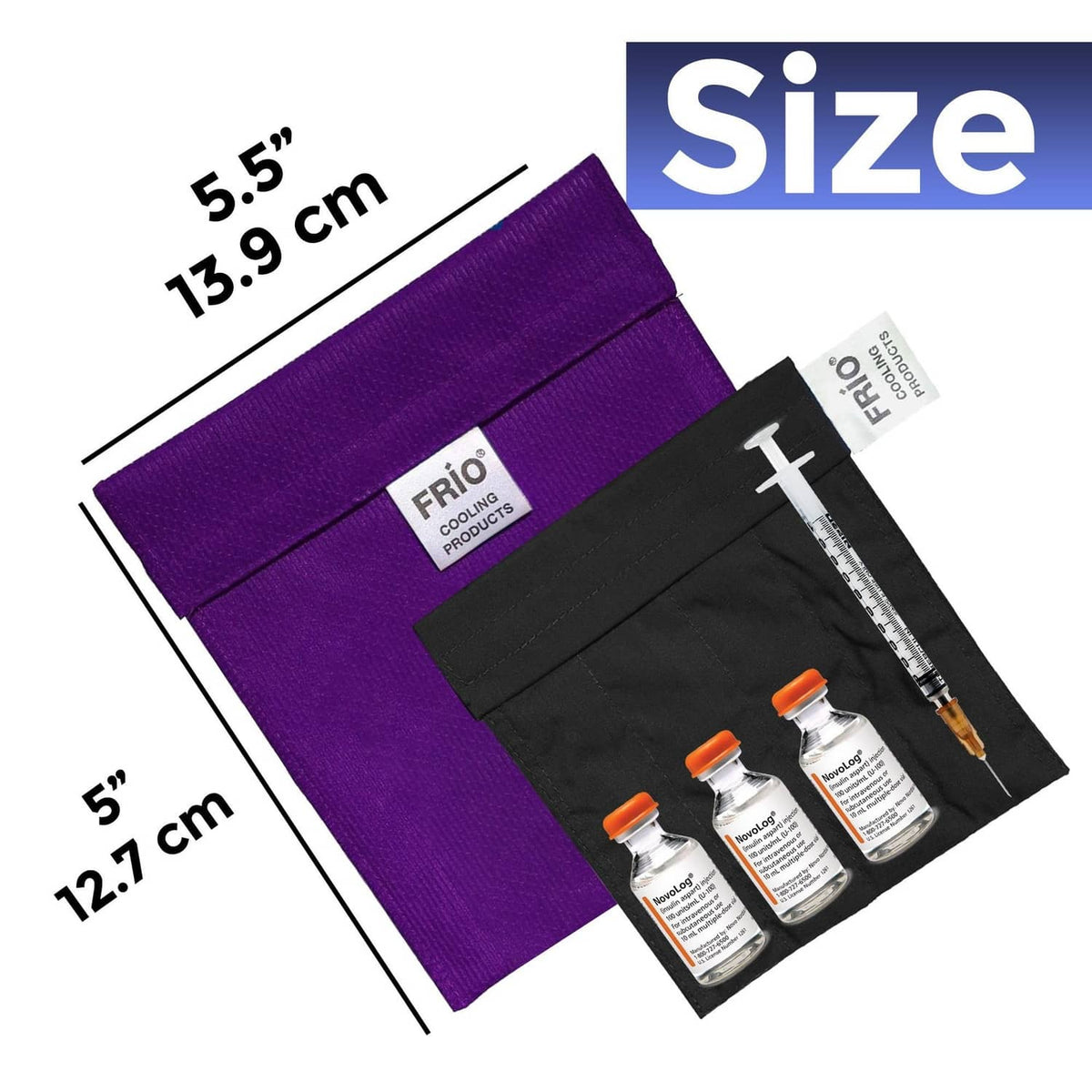 Purple cooling wallet pouch with black front panel and compact rectangular size
