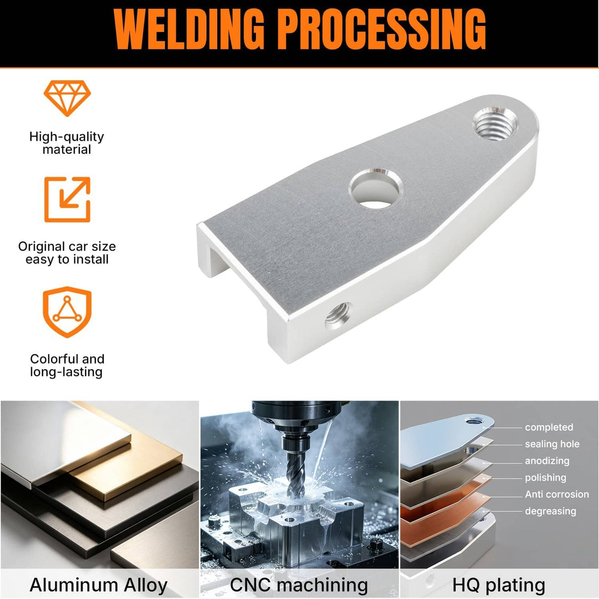 Neutral gear assist bracket kit overview with chrome-finish plate and machining visuals