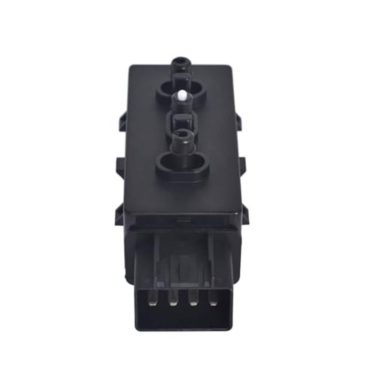 Black power seat switch module front view with socket opening and pin slots