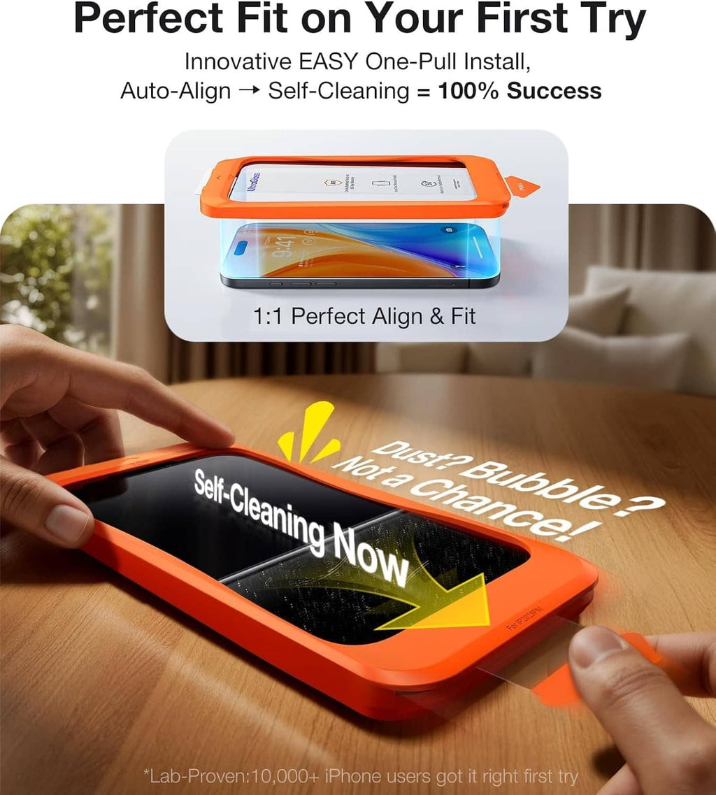UltraGlass clear 9H+ glass screen protector installation kit for iPhone 16 Pro