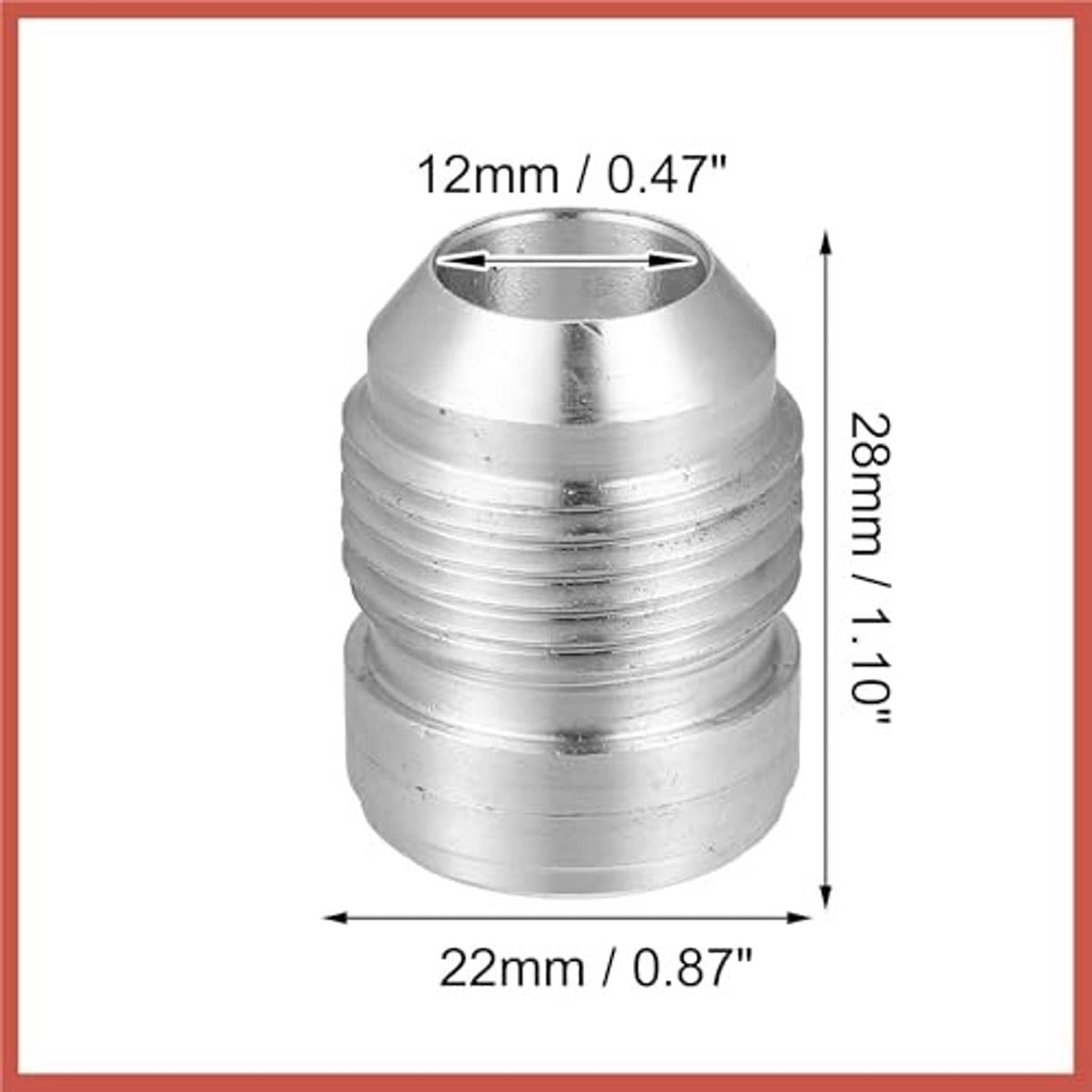 Silver aluminum weld-on bung hose adapter fitting with inlet and threaded sections