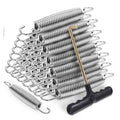 Trampoline replacement springs set with T-hooks, heavy-duty silver coils and black tool