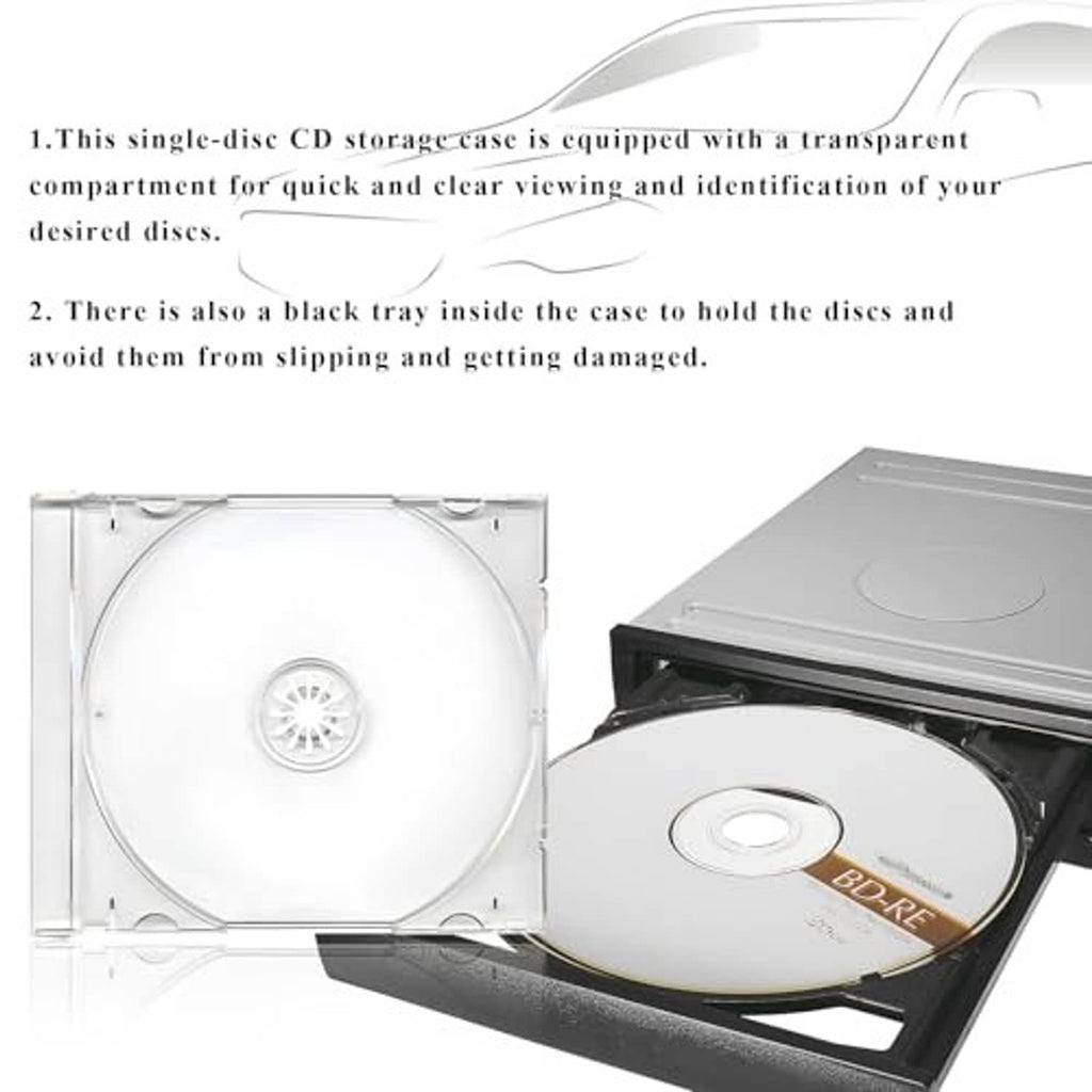 Clear CD jewel case holding a single disc; transparent hinged cover over the tray.