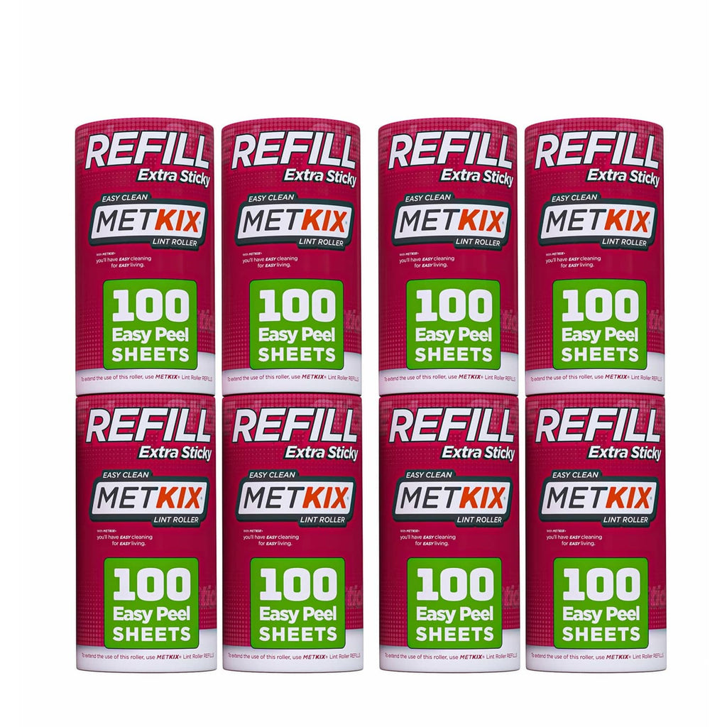 Pink Metkix lint roller refill packs, 8 extra sticky sheets rolls, 100 per roll