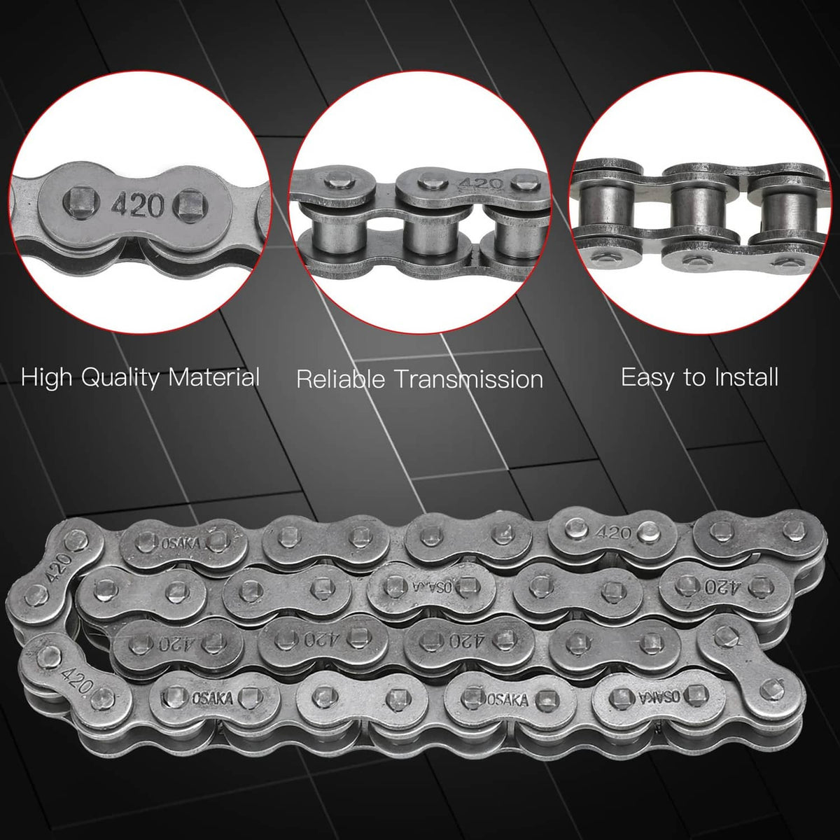Metal drive chain and black chain tensioner roller hardware
