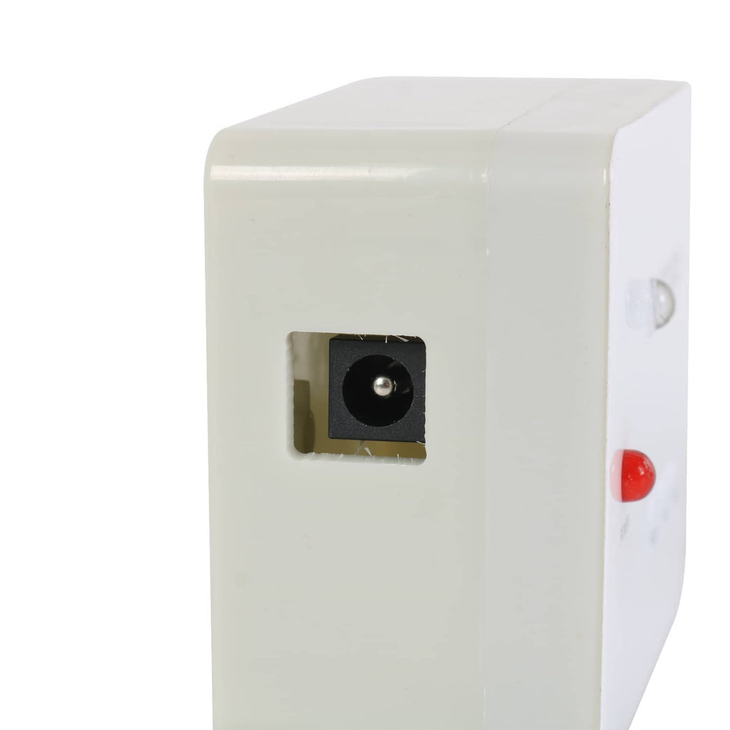 White power module side with DC input jack opening and red indicator button