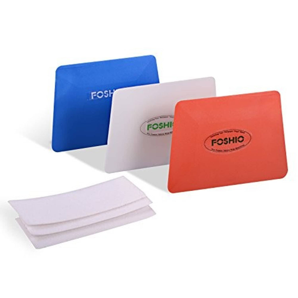Vinyl squeegee cards: blue, white, and red with included white hard card