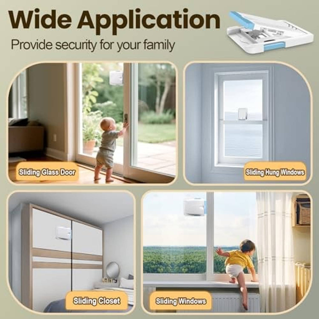 White sliding door lock applied to glass door and window frames
