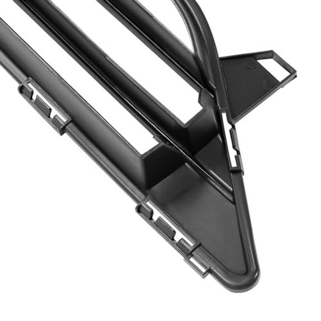 Close-up of black grille slats with mounting clips on the outer frame