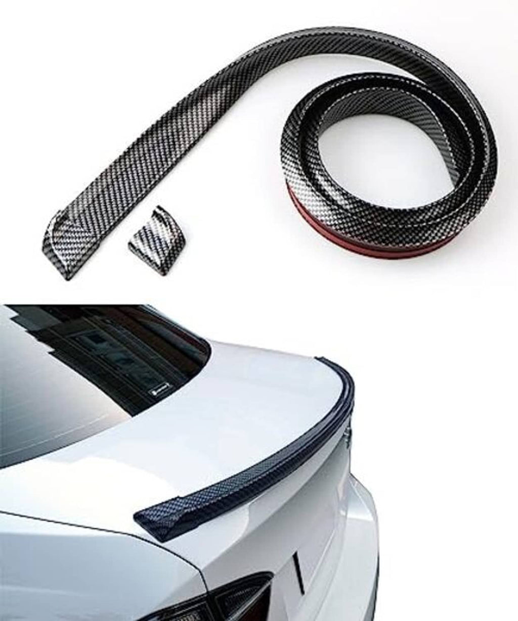 Universal trunk spoiler strip with carbon-fiber style finish and red underside accent