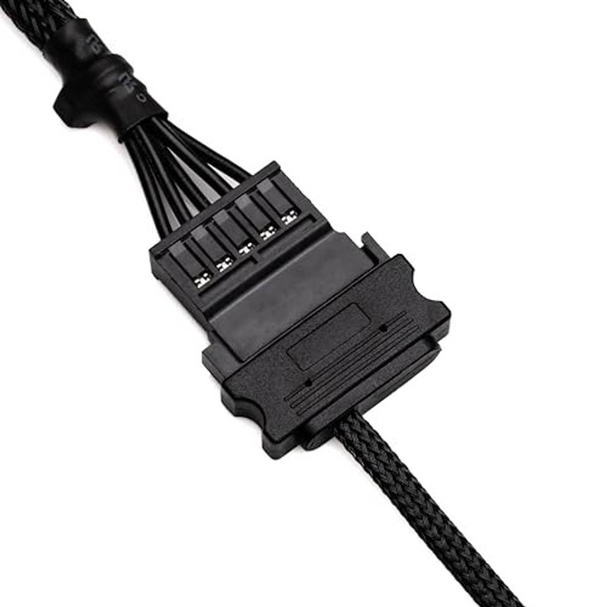 Adapter cable with 15-pin SATA connector and 12V DC plug, black braided build