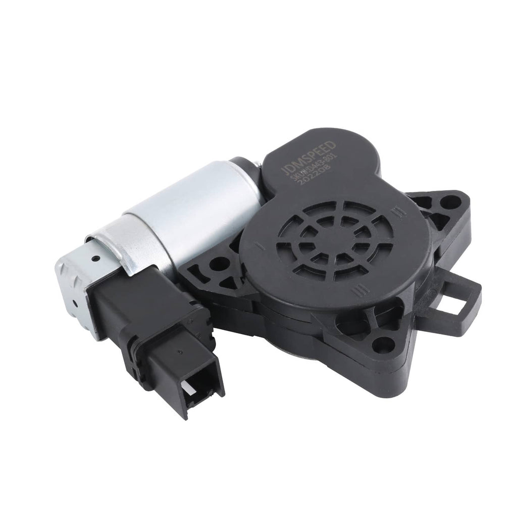 Power window lift motor assembly with black housing fan cover and silver actuator