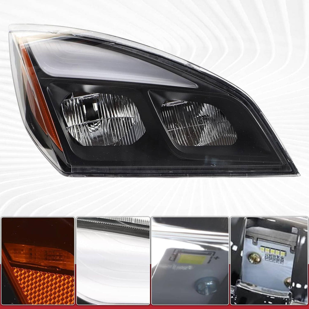 LED headlight with clear lens and black housing, featuring projector-style reflector elements.
