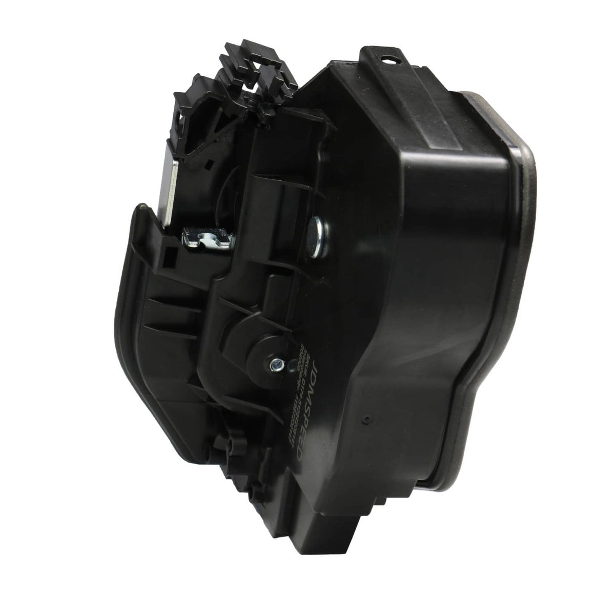 Power door lock latch actuator module with connector and metal hardware