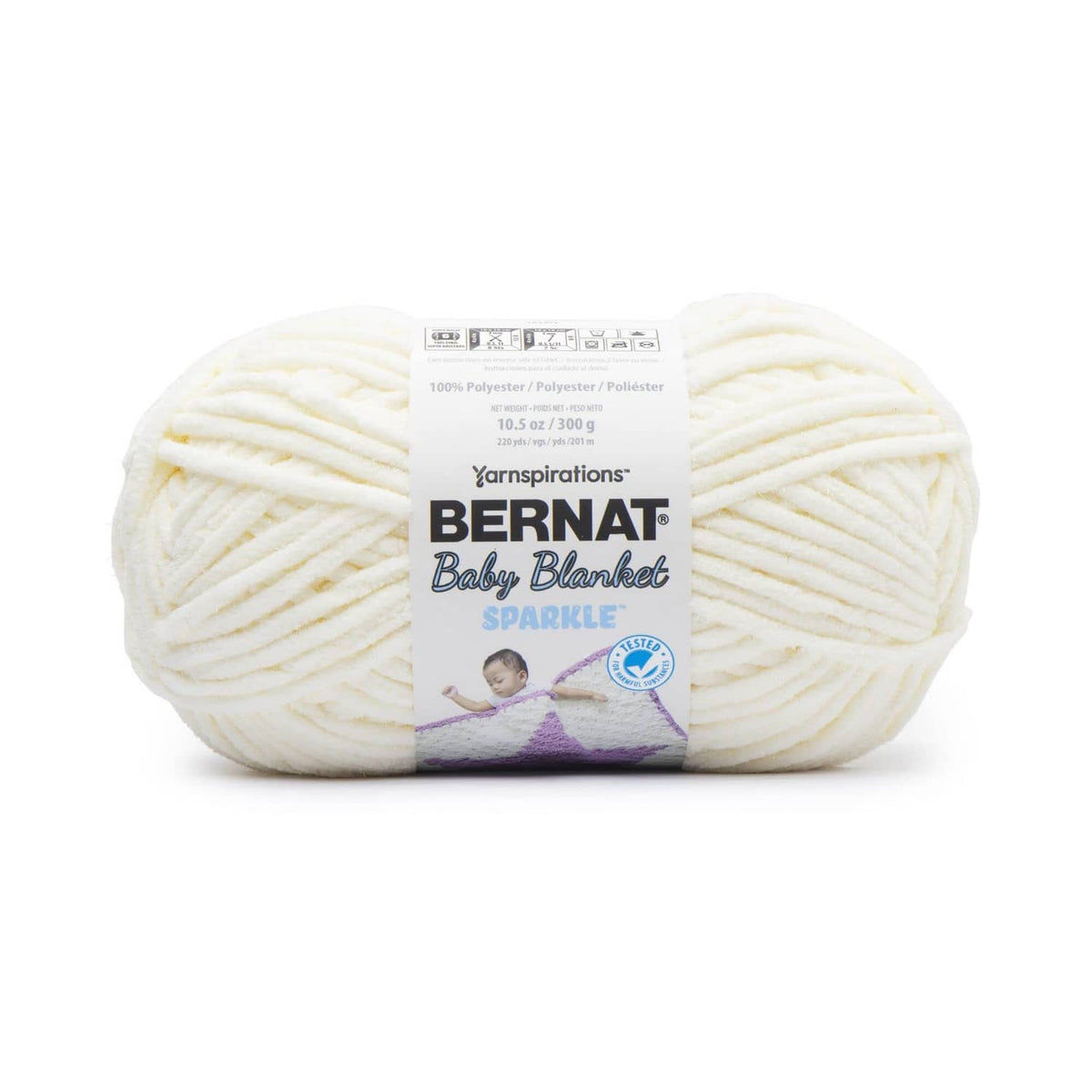 Bernat baby blanket sparkle yarn, cream super bulky polyester skein (300g)