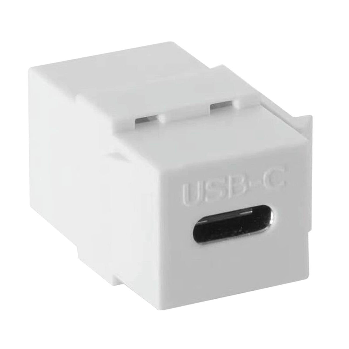USB-C keystone jack insert, white plastic housing with black USB-C connector slot