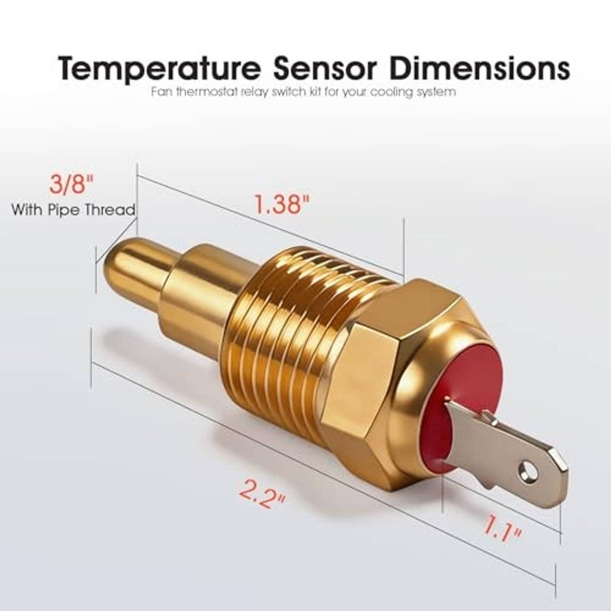 Brass temperature sensor probe with threaded body and electrical terminal for cooling control