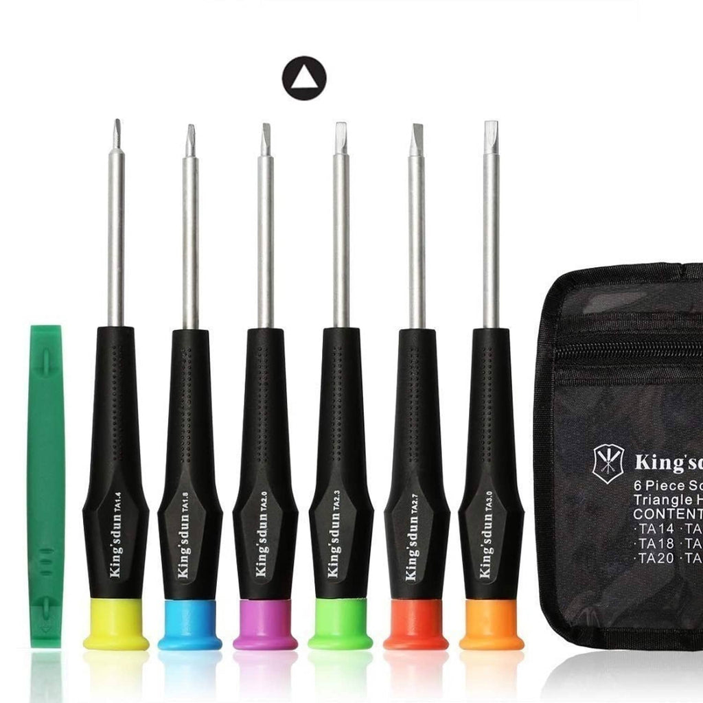 Triangular head screwdriver set, multicolored grips with black handles and metal shafts