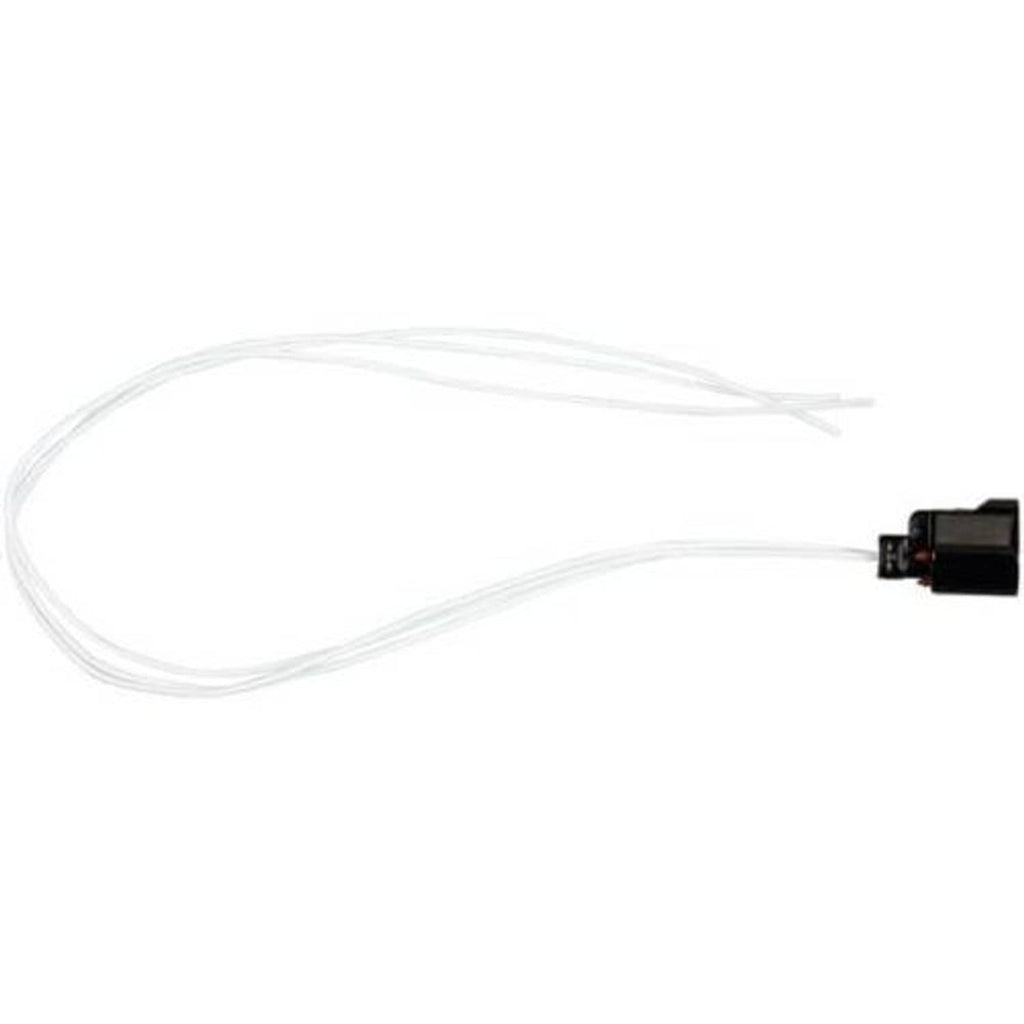 Camshaft sensor wiring harness pigtail with black connector and two white wire strands