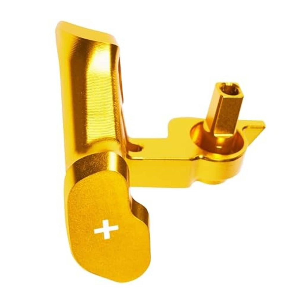 Gold aluminum thumb throttle paddle lever with plus (+) indicator