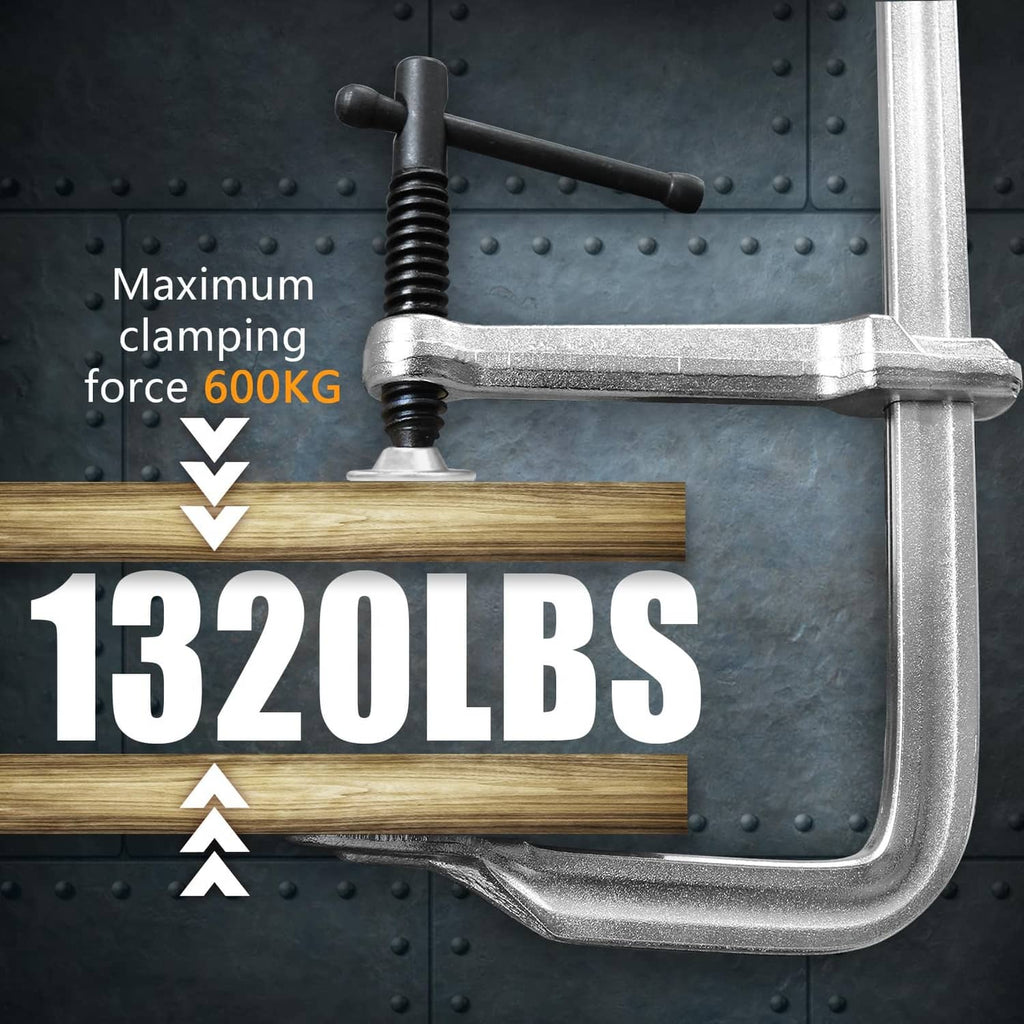 Heavy-duty U-bolt clamp holding a wooden beam with threaded pressure screw