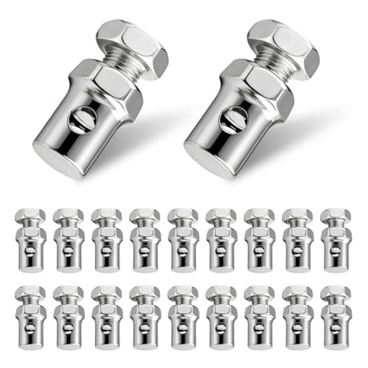 Throttle brake cable stop clamps, silver stainless steel threaded ends, 20-piece set