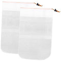 White pool vacuum fine debris bag with orange drawstring cord, open top design.