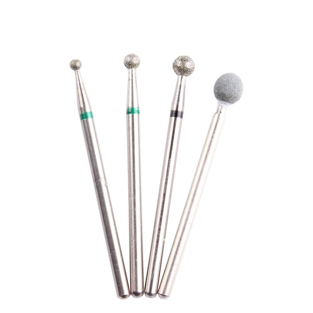 Four ball-head diamond nail drill bits with silver shafts and speckled gray tips
