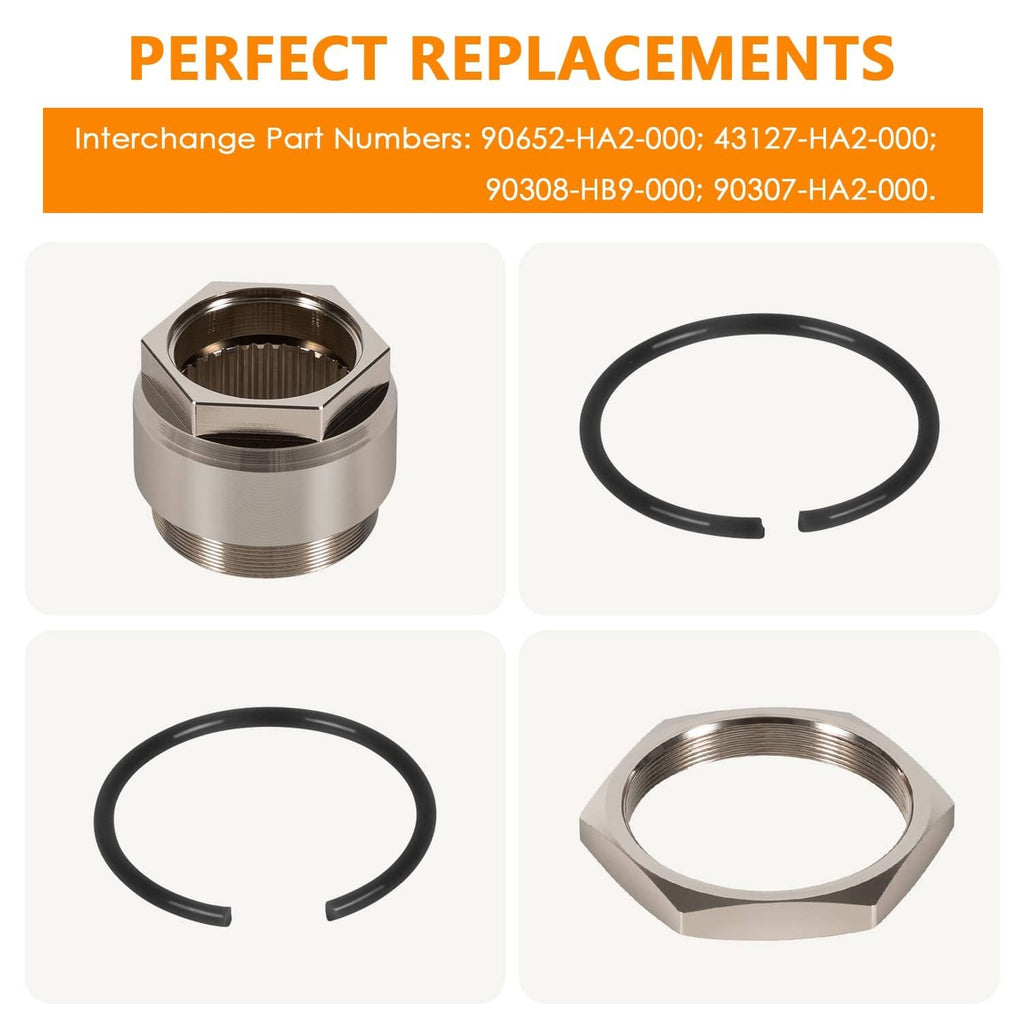 Rear axle lock jam nut with O-ring and matching hex nut
