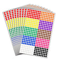 Sheet of colorful 1/4 inch dot stickers, multiple colors on label sheets