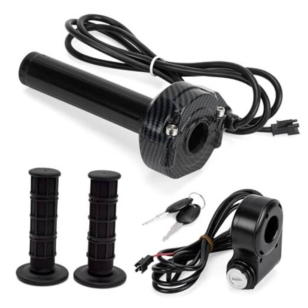 Carbon-fiber throttle grip with key ignition, wiring harness, and lock/unlock keys