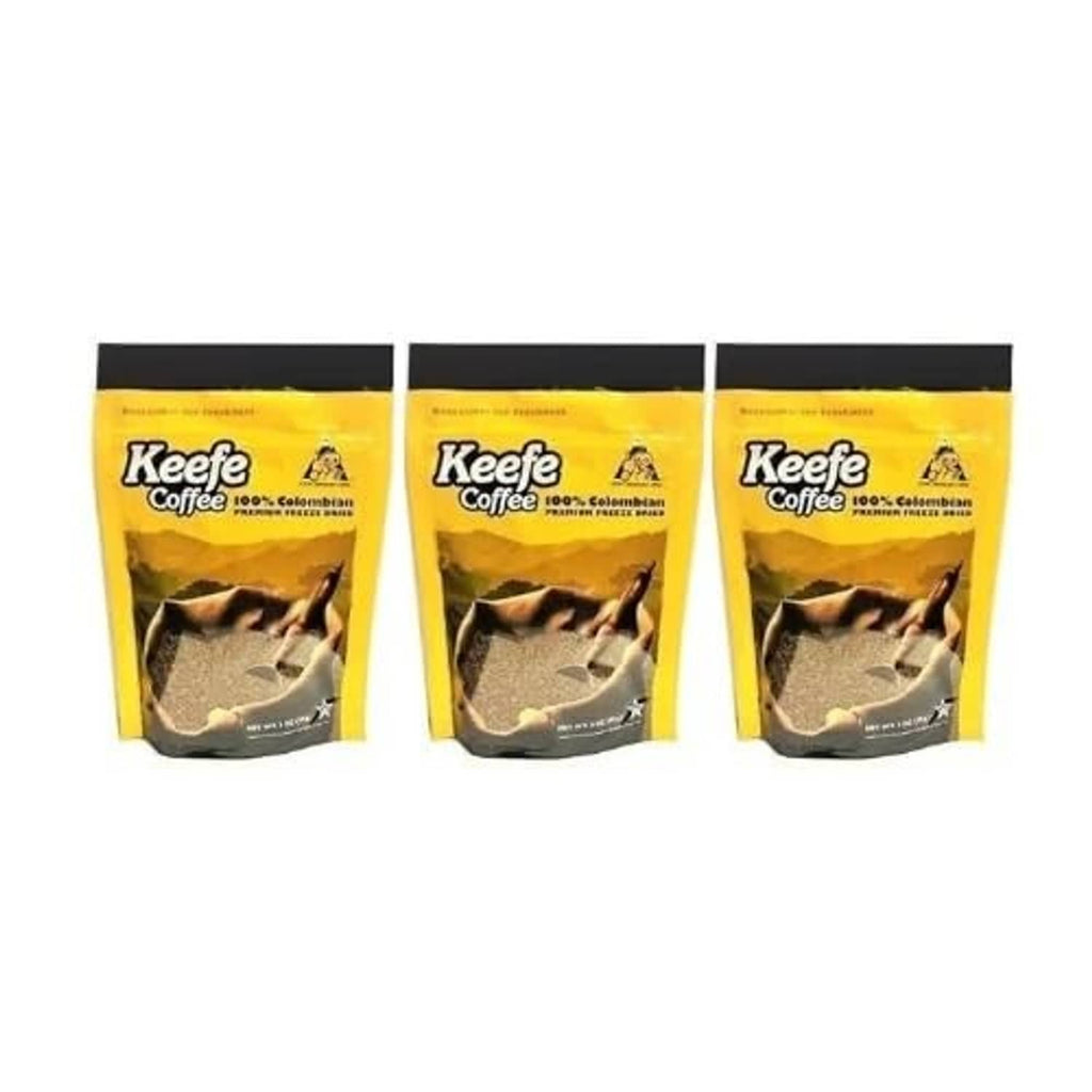 Keefe Coffee freeze-dried Colombian coffee, three yellow pouches (pack of 3)