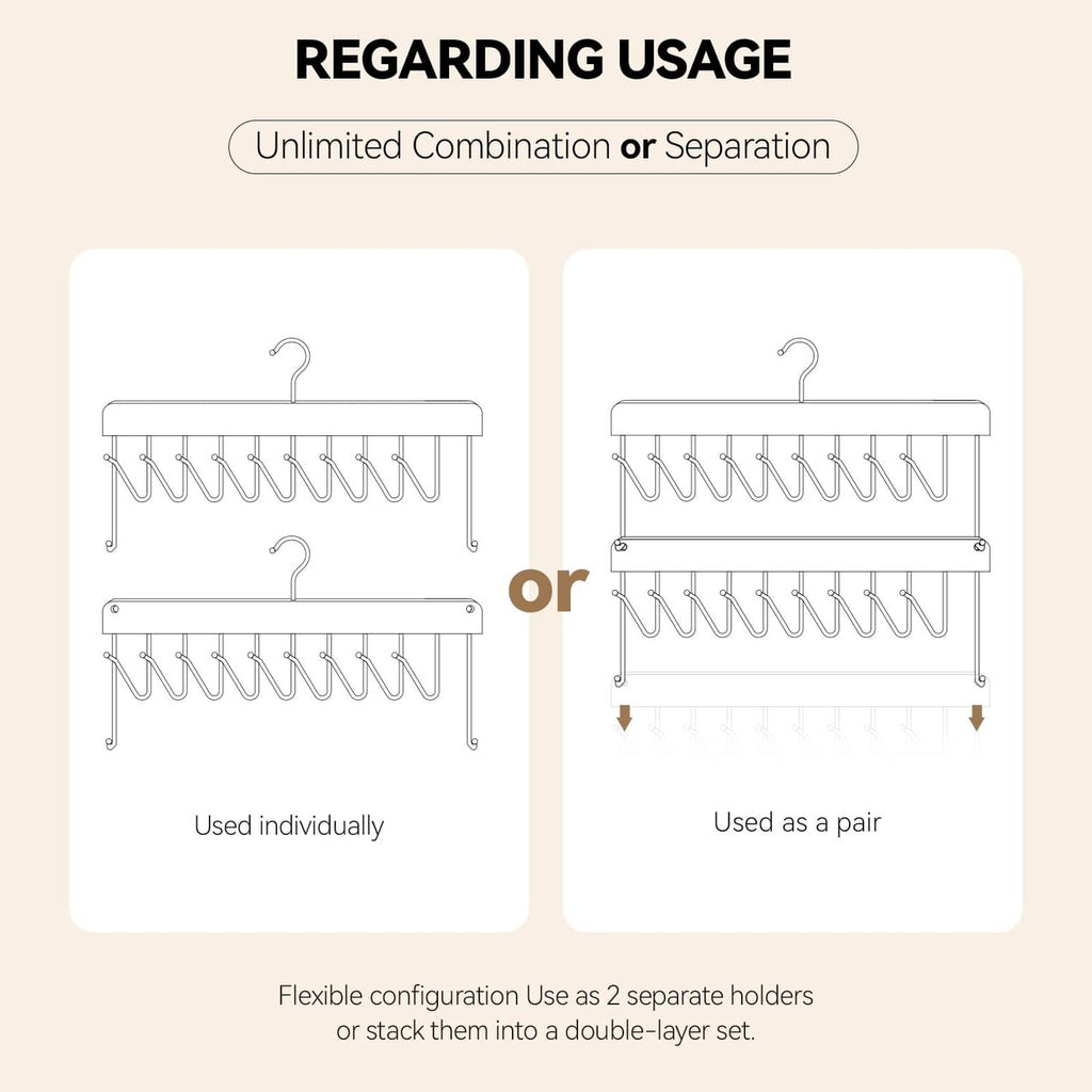 Hair extension holder organizer showing single use or paired double-layer setup
