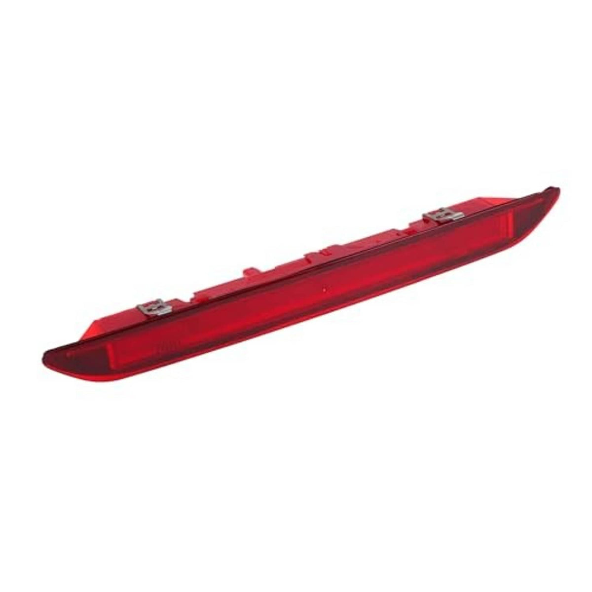 Red LED third brake light assembly with clear lens and mounting clips