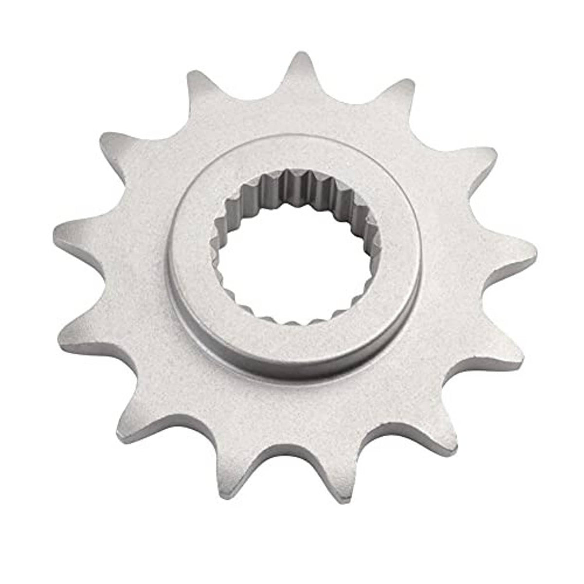 12-tooth front sprocket gear, silver with raised teeth and splined center bore