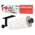 Black wall-mount paper towel holder with a roll on two round end brackets