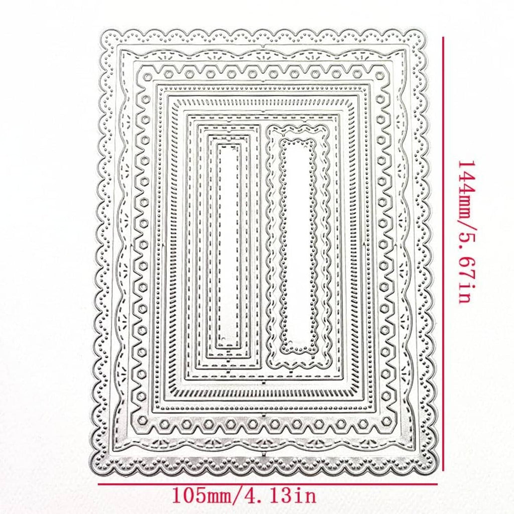 Nested rectangle frame cutting dies, layered rectangles with scalloped outer frame edge