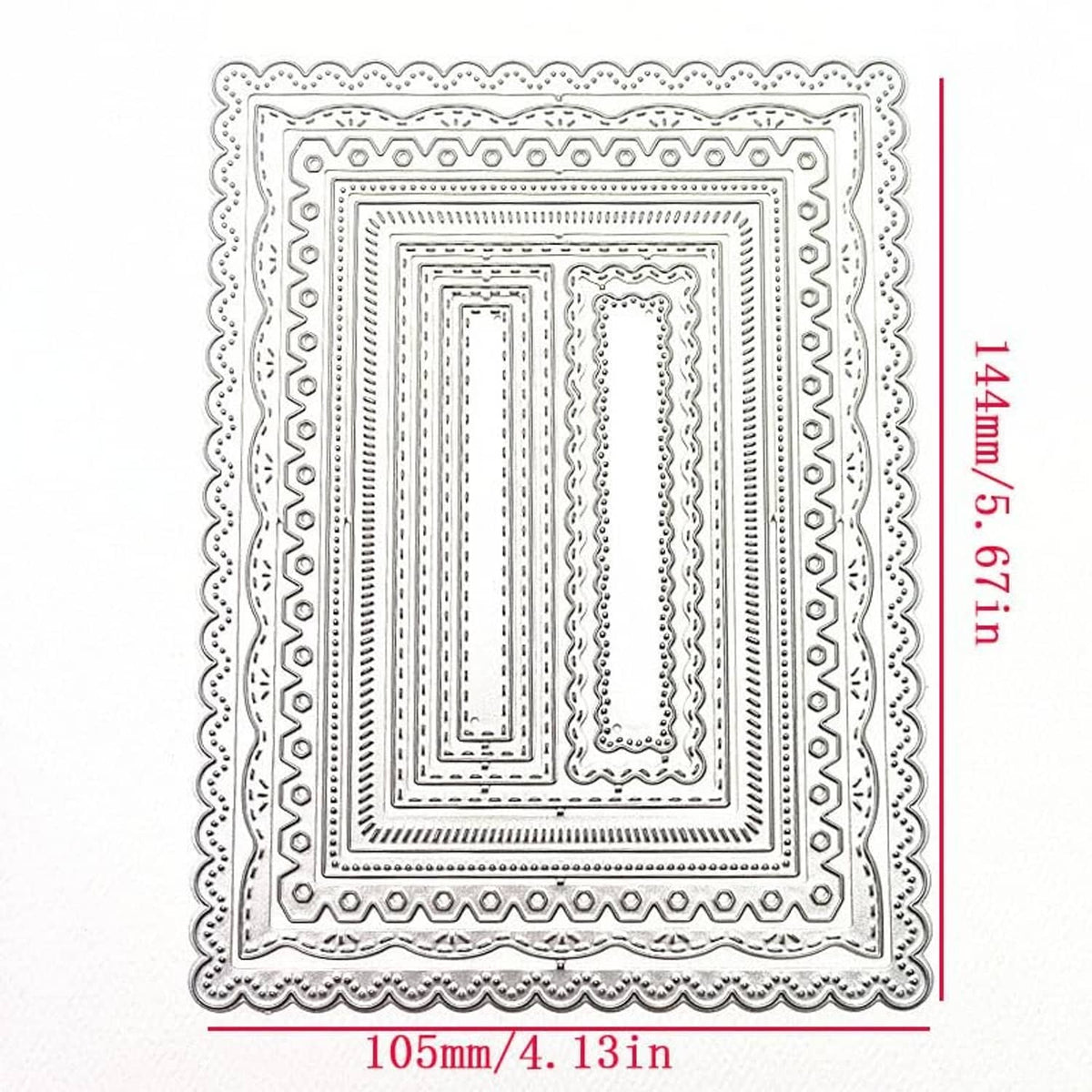 Nested rectangle frame cutting dies, layered rectangles with scalloped outer frame edge