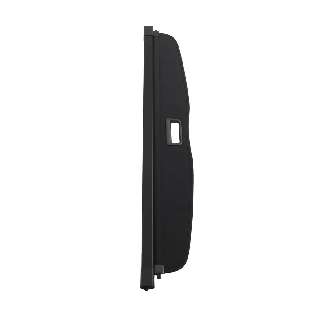 Black side panel for retractable trunk cargo cover shade with rectangular cutout