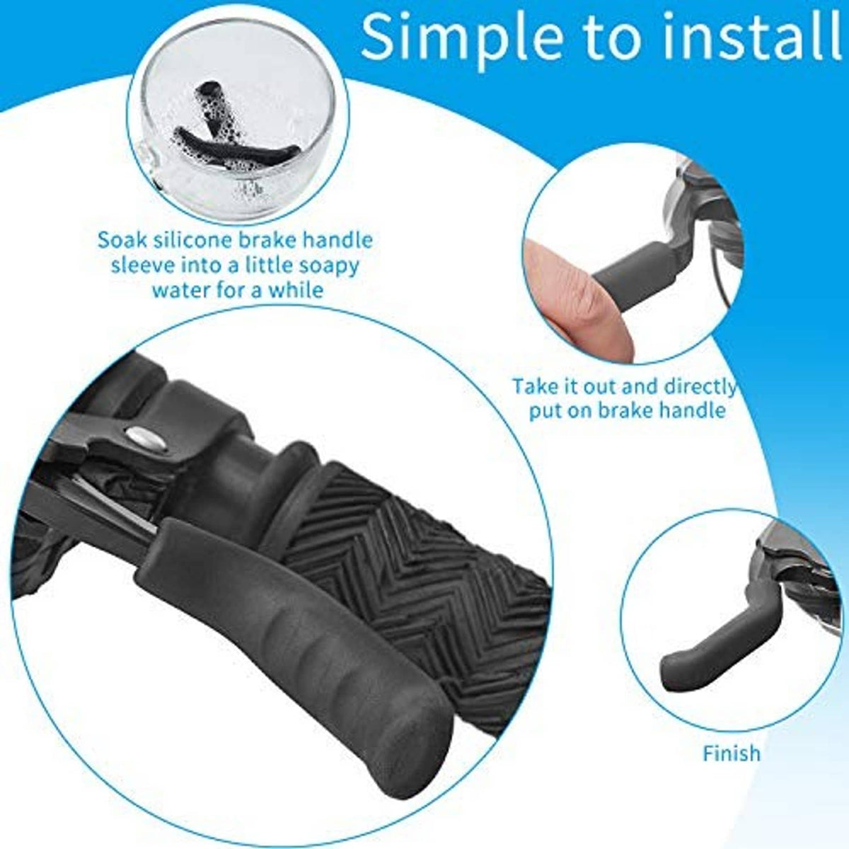 Black silicone brake handle sleeve installed on bicycle brake lever grip area.