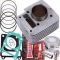 Aluminum big bore cylinder with piston, gaskets, and piston rings kit, silver and dark metal