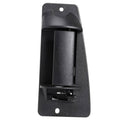 Textured black exterior door handle bezel with mounting holes and latch opening