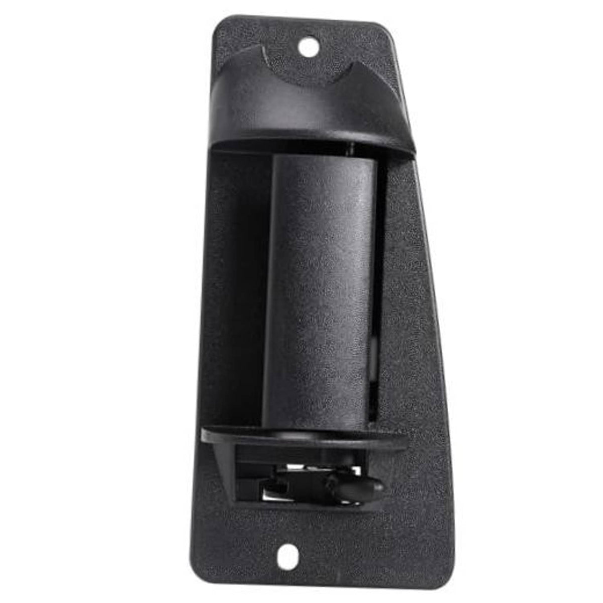 Textured black exterior door handle bezel with mounting holes and latch opening