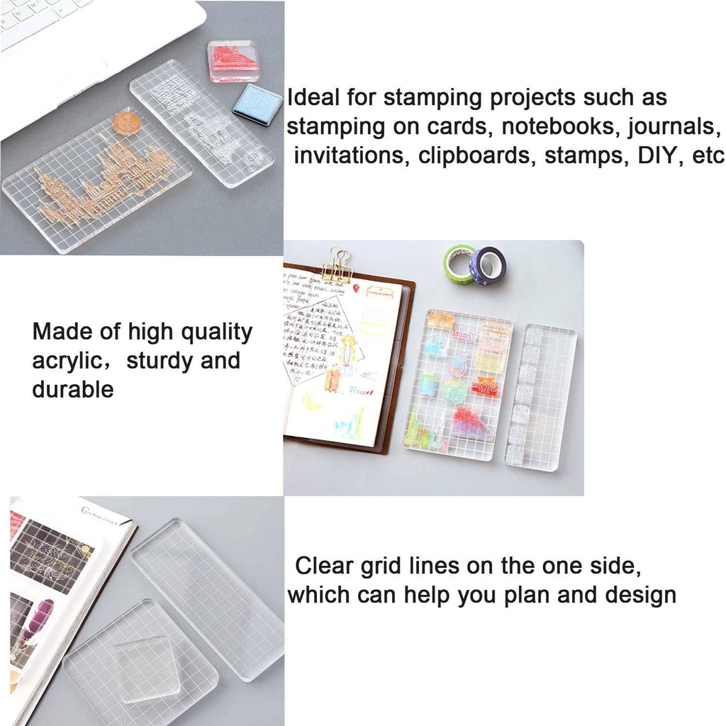 Clear grid-lined acrylic stamping blocks for DIY crafts, multiple pieces