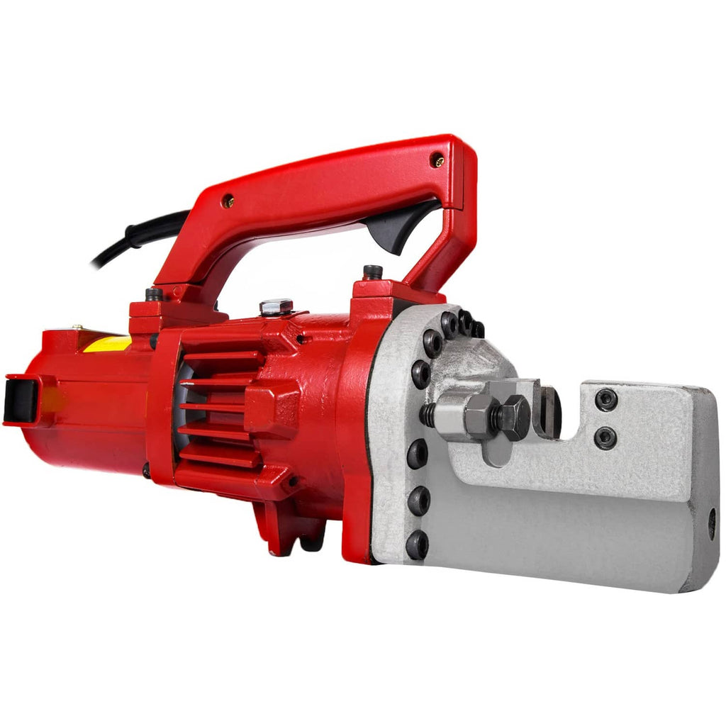 Red electric rebar cutter tool with gray cutting head and black cord