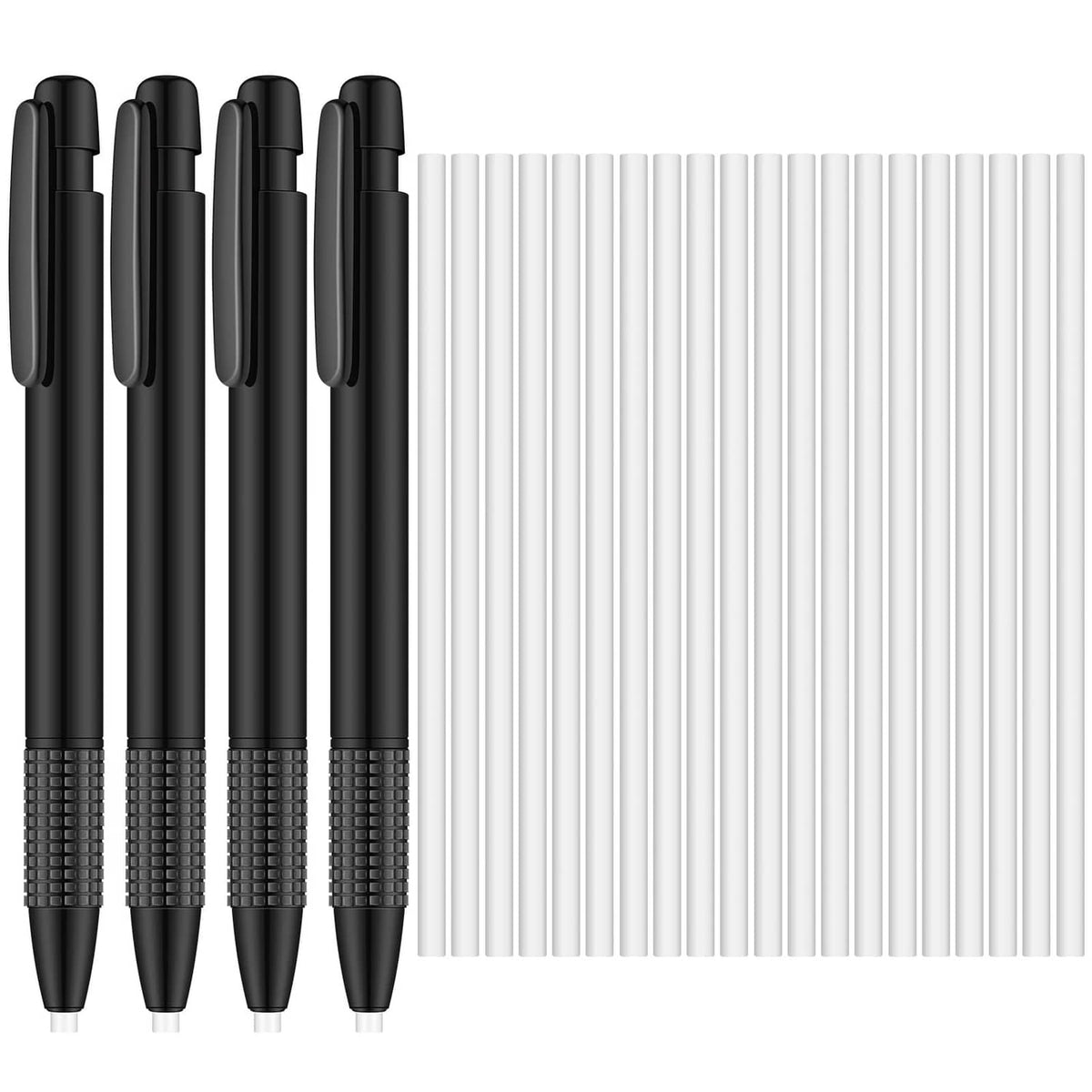 Set of black retractable eraser mechanical pens with textured grip, 3.8 mm lead