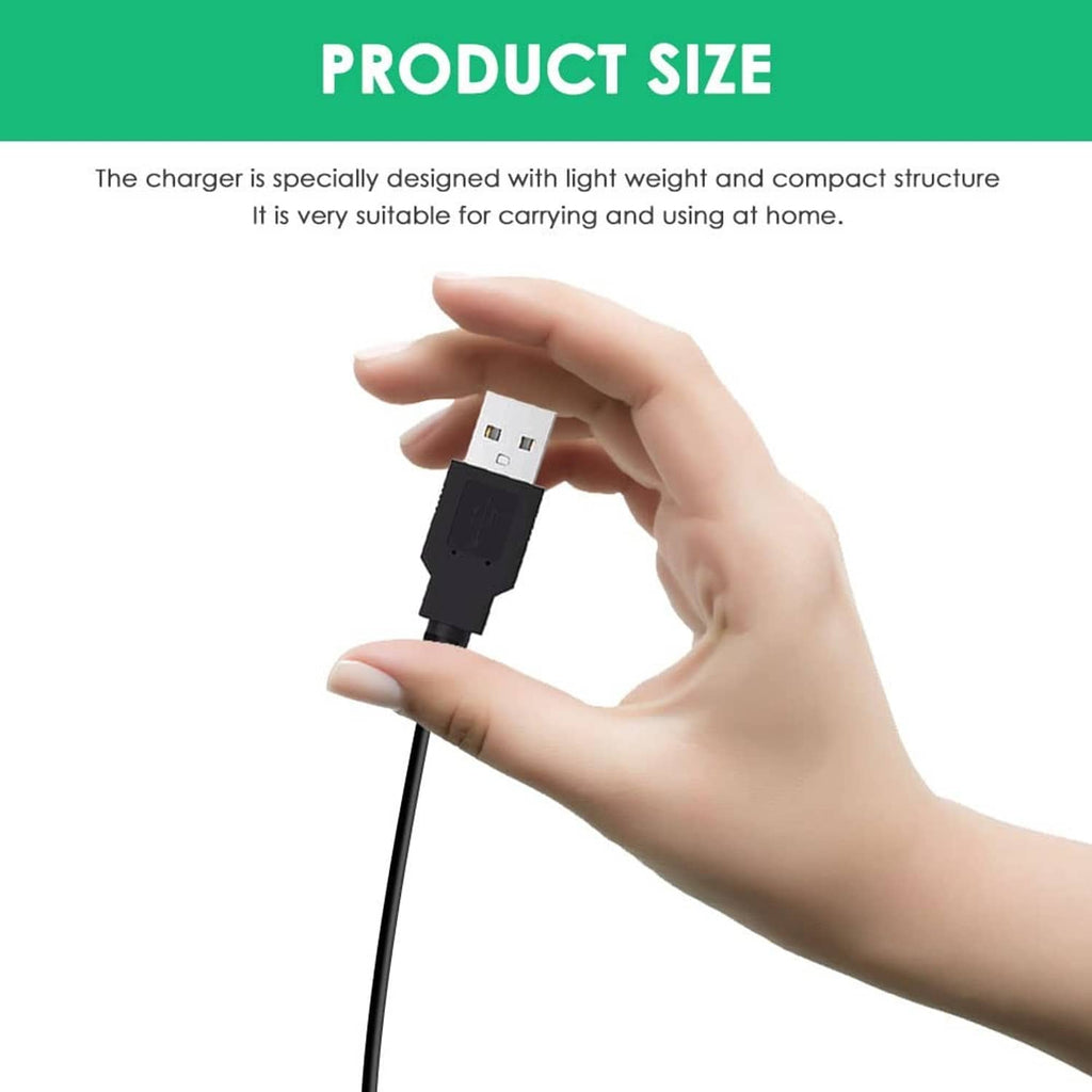 Black USB charging cable with USB-A plug held in a hand