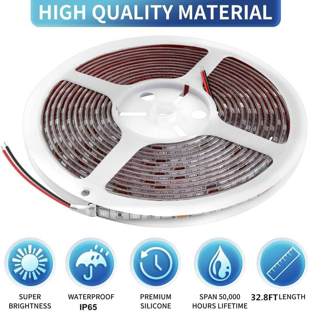 Green LED strip light reel with waterproof and 32.8 ft length icons
