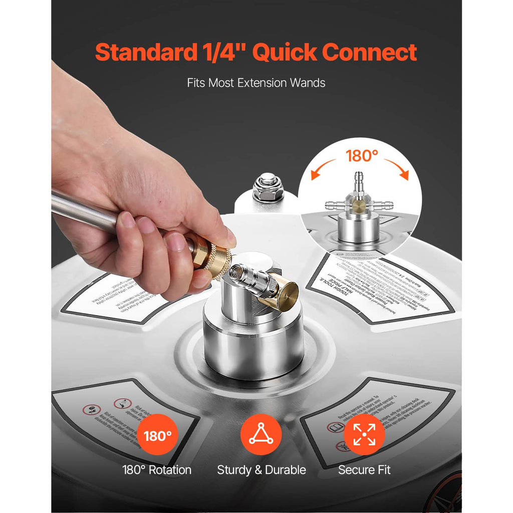 Surface cleaner quick-connect on extension wand with 180° rotating disc